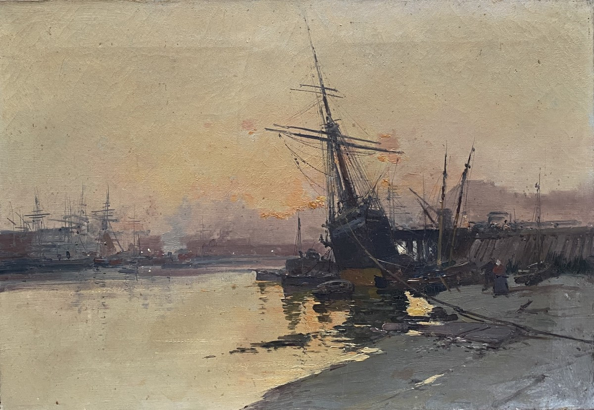 Eugène Galien Laloue (1854 Montmartre - 1941 Chérence) Bateaux au port 