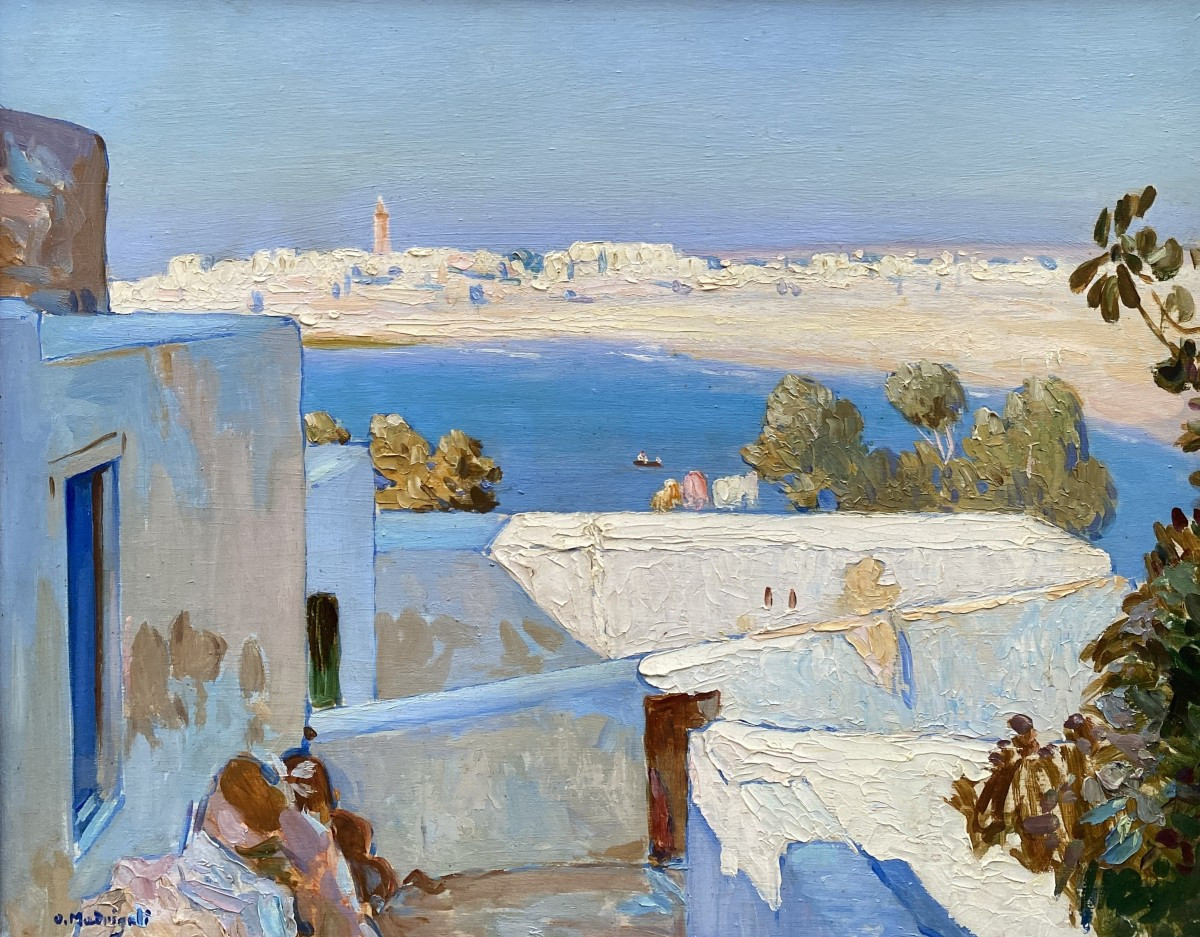 Olynthe Madrigali (1887 - 1950) View Of The Port Of Rabat In Morocco 