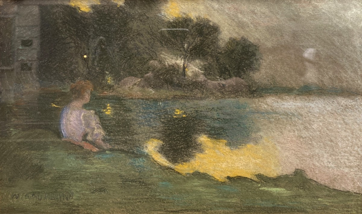 Nicolae Orval Gropeanu ( 1863 Bacău - 1936 Paris) Roumanie Jeune femme au bord d'un lac 
