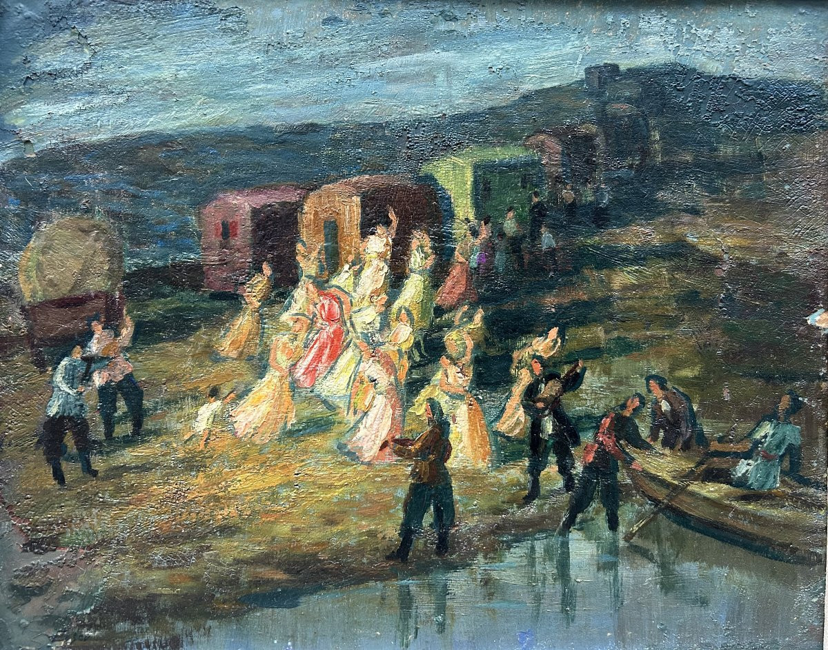 Paul Scortesco, Romanian, Frenzy, Oil On Cardboard-photo-2