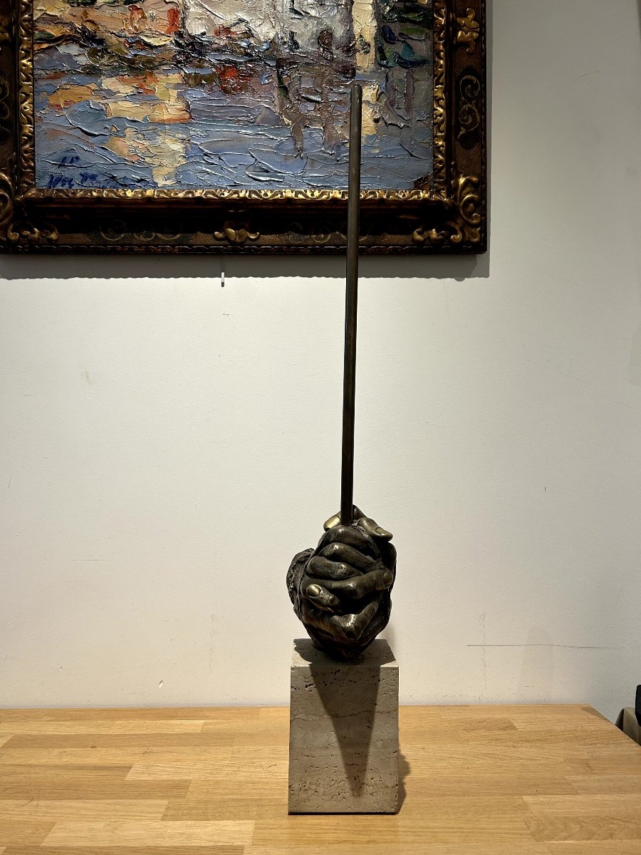 Igor Mitoraj Les mains sculpture en bronze à patine cuivrée Polish-photo-2