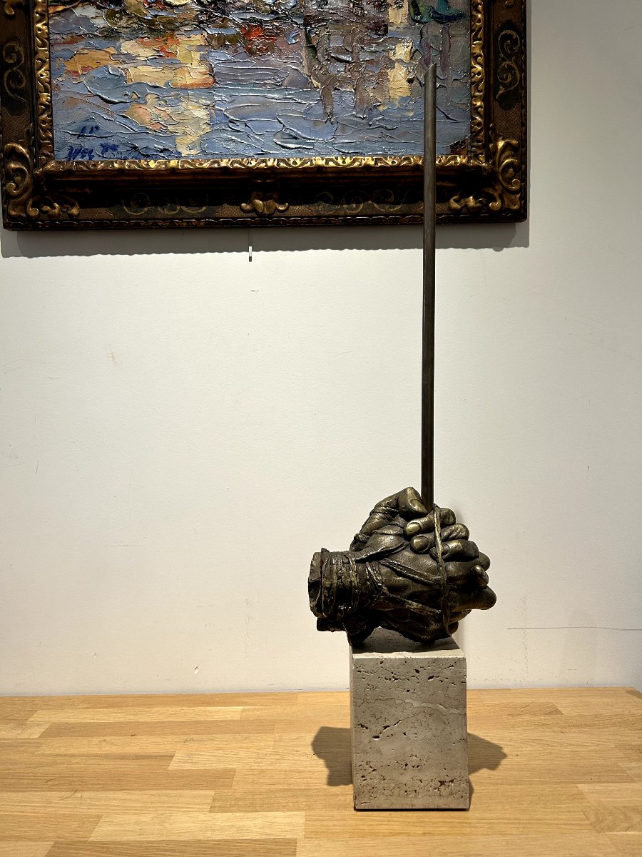 Igor Mitoraj Les mains sculpture en bronze à patine cuivrée Polish-photo-3