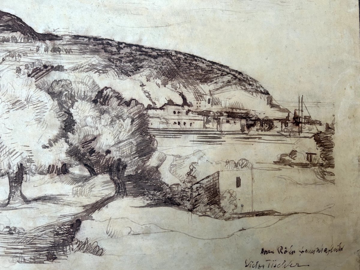 Victor Tischler Landscape, Brown Ink On Paper, Austrian-photo-2