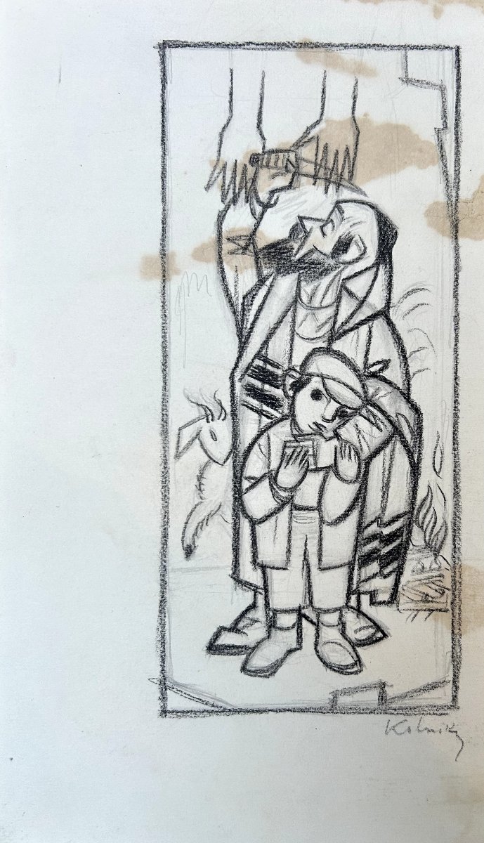 Artur Kolnik Jewish Scene Drawing -photo-4
