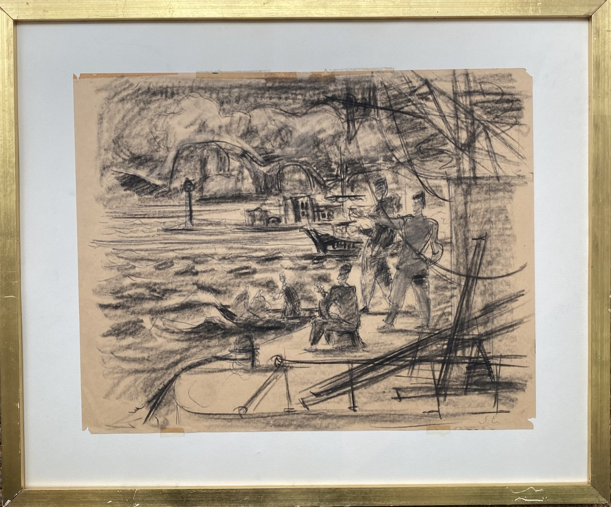 Stanisław Eleszkiewicz (1900 Czutowe - 1963 Paris) Pologne Marins au port -photo-3