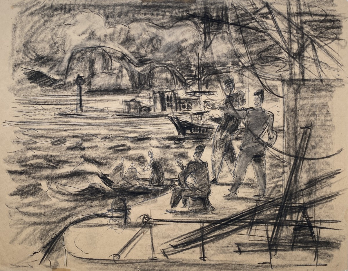 Stanisław Eleszkiewicz (1900 Czutowe - 1963 Paris) Pologne Marins au port 