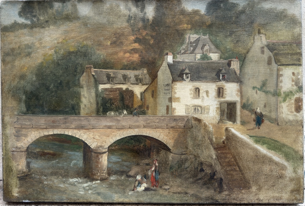 19th Century French School "the Quimperlé Bridge" -photo-2