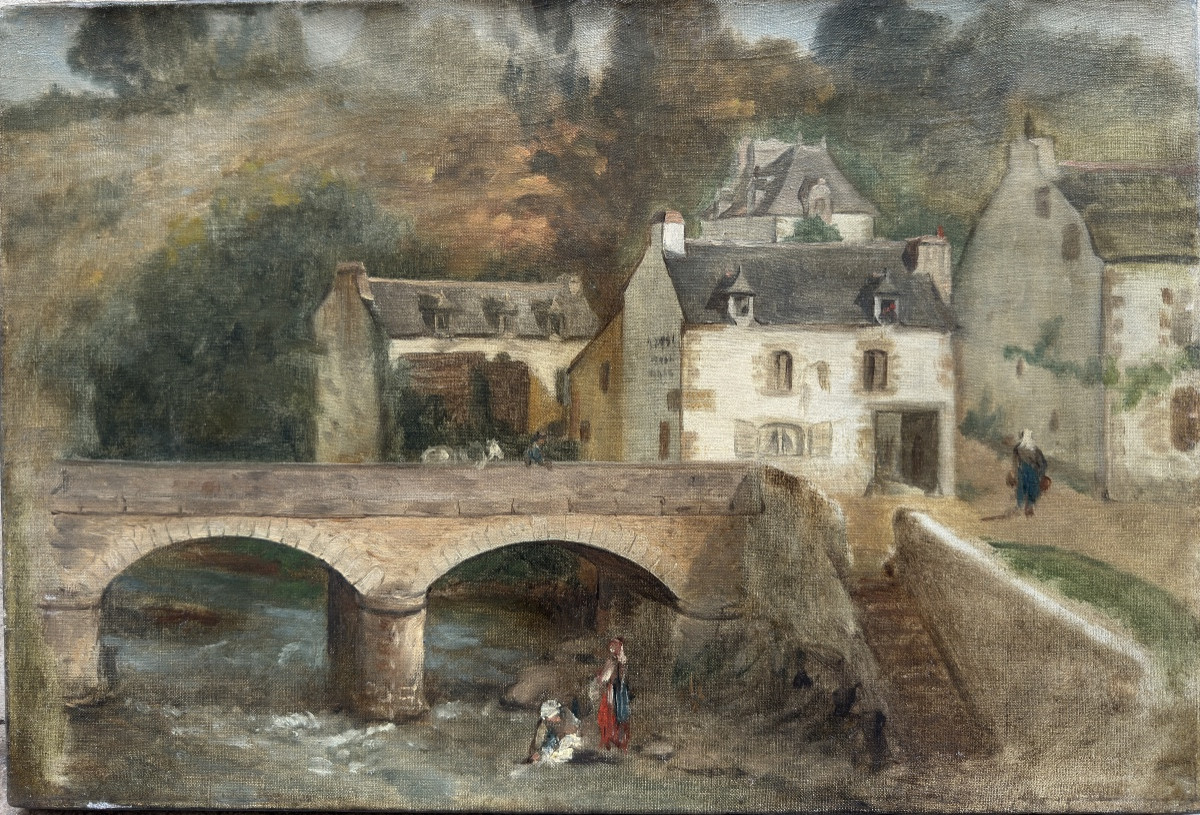19th Century French School "the Quimperlé Bridge" 