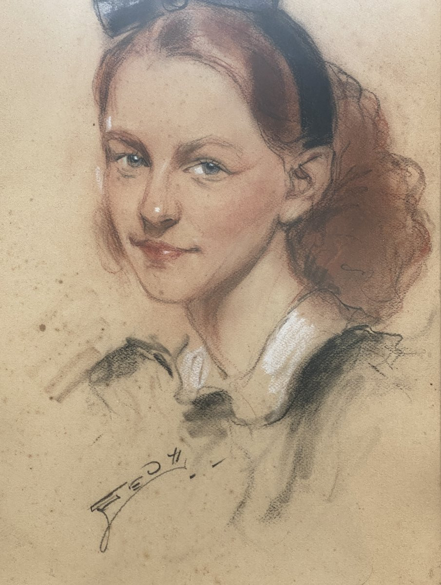 Jean Jules Henry Geoffroy (1853 Marennes - 1924 Paris) Portrait d'une jeune fille -photo-3