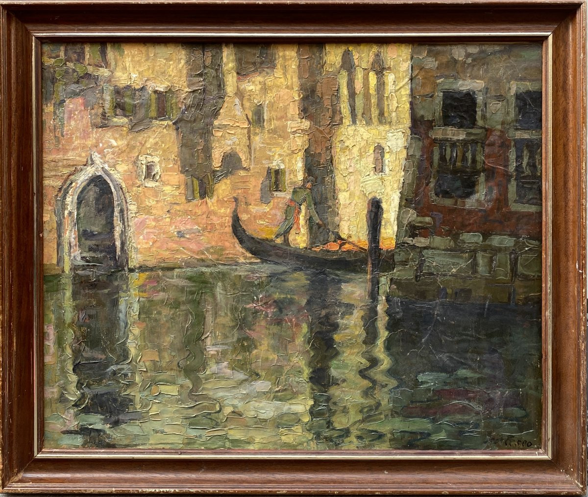 Paul Scortesco (Bucarest 1873 - Paris 1964) Roumanie La gondole à Venise -photo-4