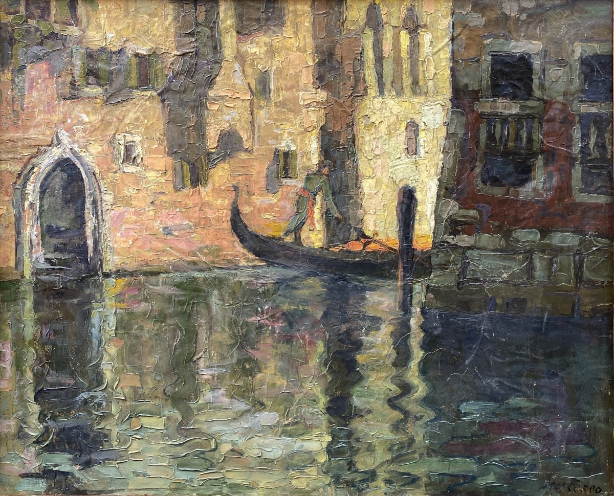 Paul Scortesco (Bucarest 1873 - Paris 1964) Roumanie La gondole à Venise 