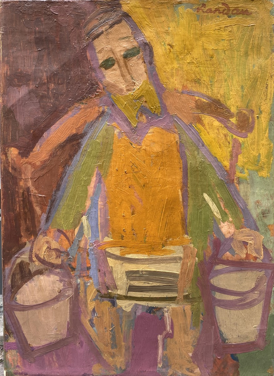 Zygmunt Landau (łódź 1898 - Tel-aviv 1962) Poland Portrait Of A Man With Water