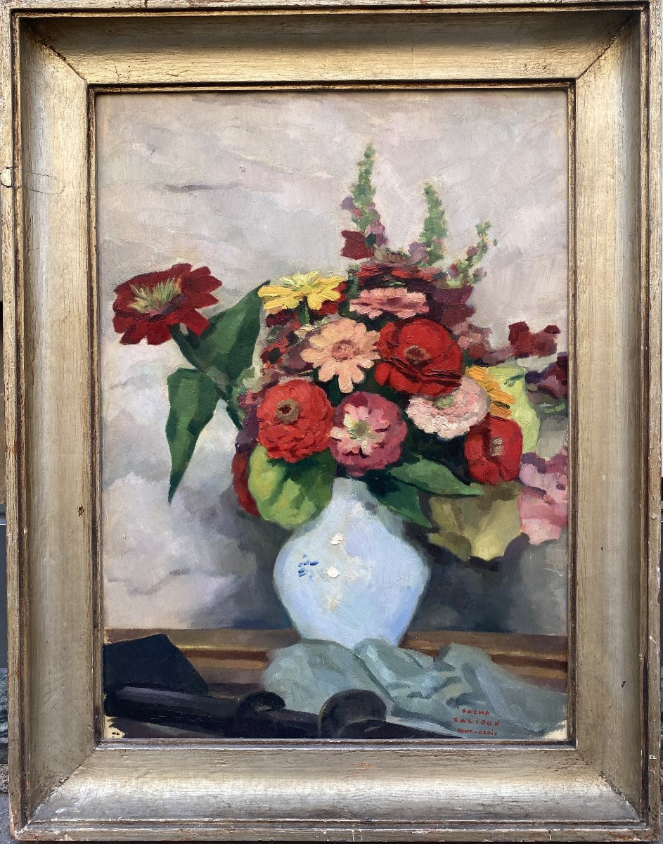 Sacha Zaliouk (radomychl 1887 - Paris 1971) Russian Empire Bouquet Of Flowers-photo-4