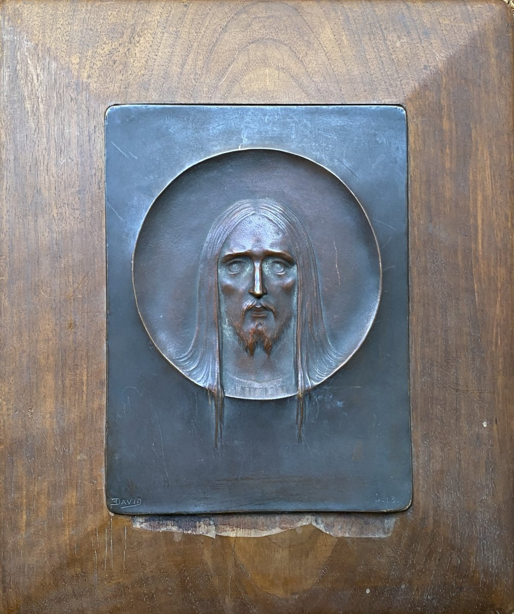 Étienne David (XIX - XX) Médaillon du Christ -photo-3