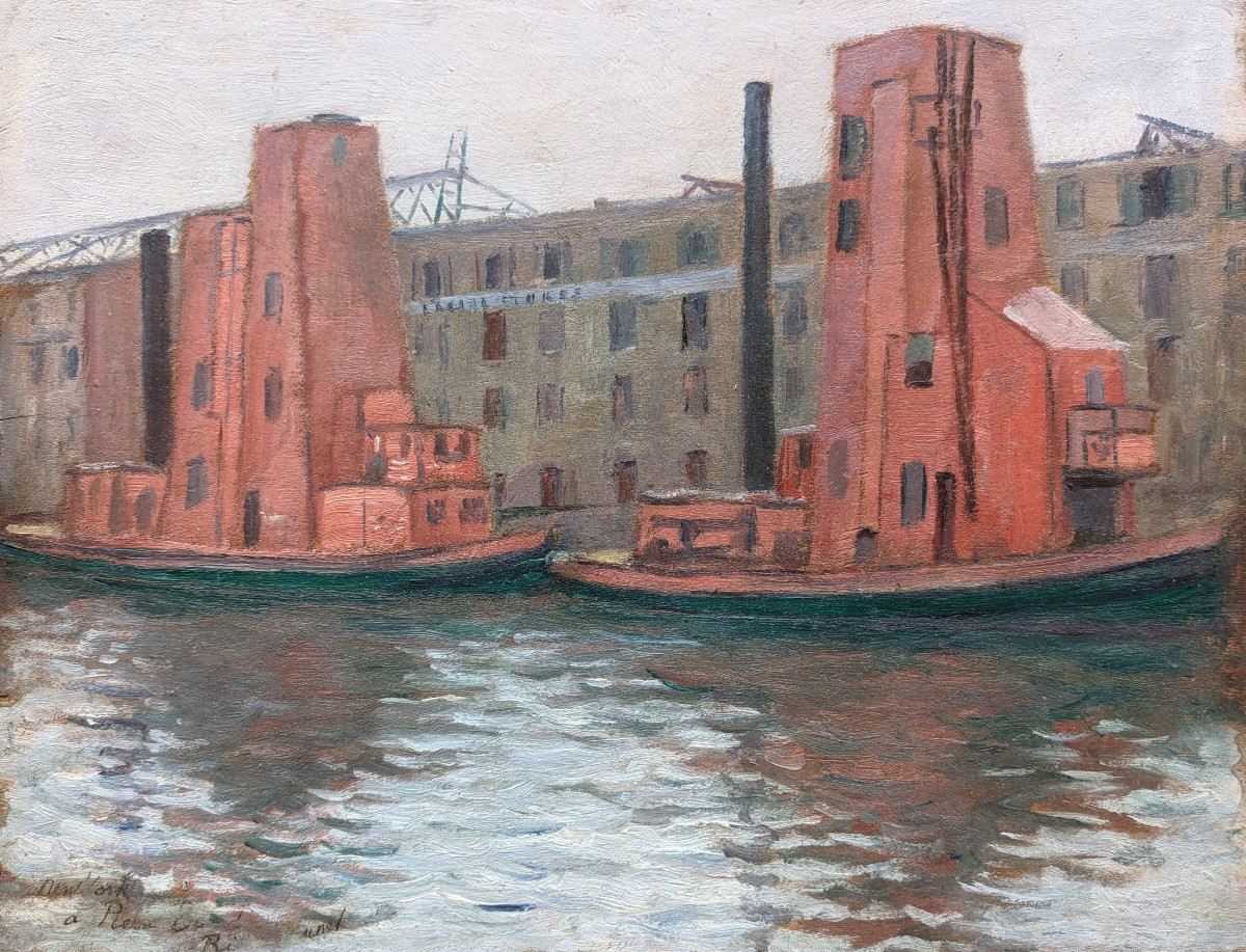 Ricardo Richon Brunet (1866 Paris - 1946 Santiago du Chili) Les Docks à New-York 