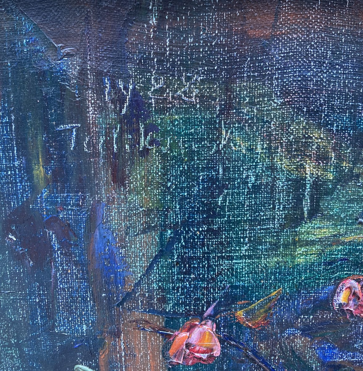Wladimir de Terlikowski (Poraj 1873 - Paris 1951) Pologne Bouquet de roses sur fond bleu -photo-2