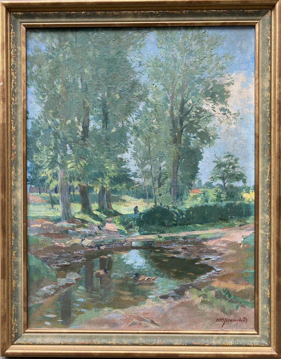 Nikola Jeremitch (Belgrade 1886 - Paris 1953) Serbie Paysage au bord de la rivière -photo-4