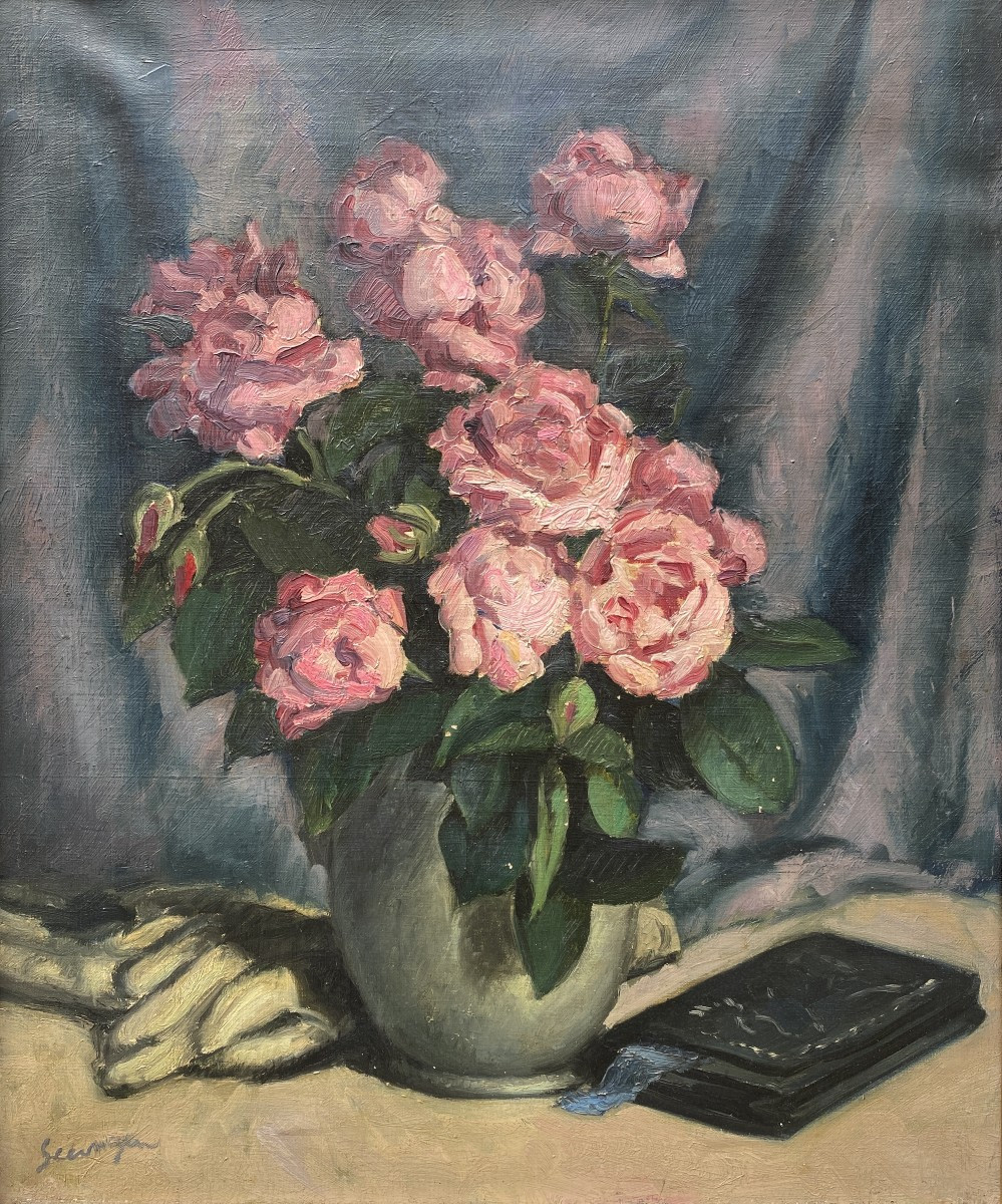 Lucien Seevagen (Chaumont 1887 - Île-de-Bréhat 1959) Bouquet de roses aux gants blancs