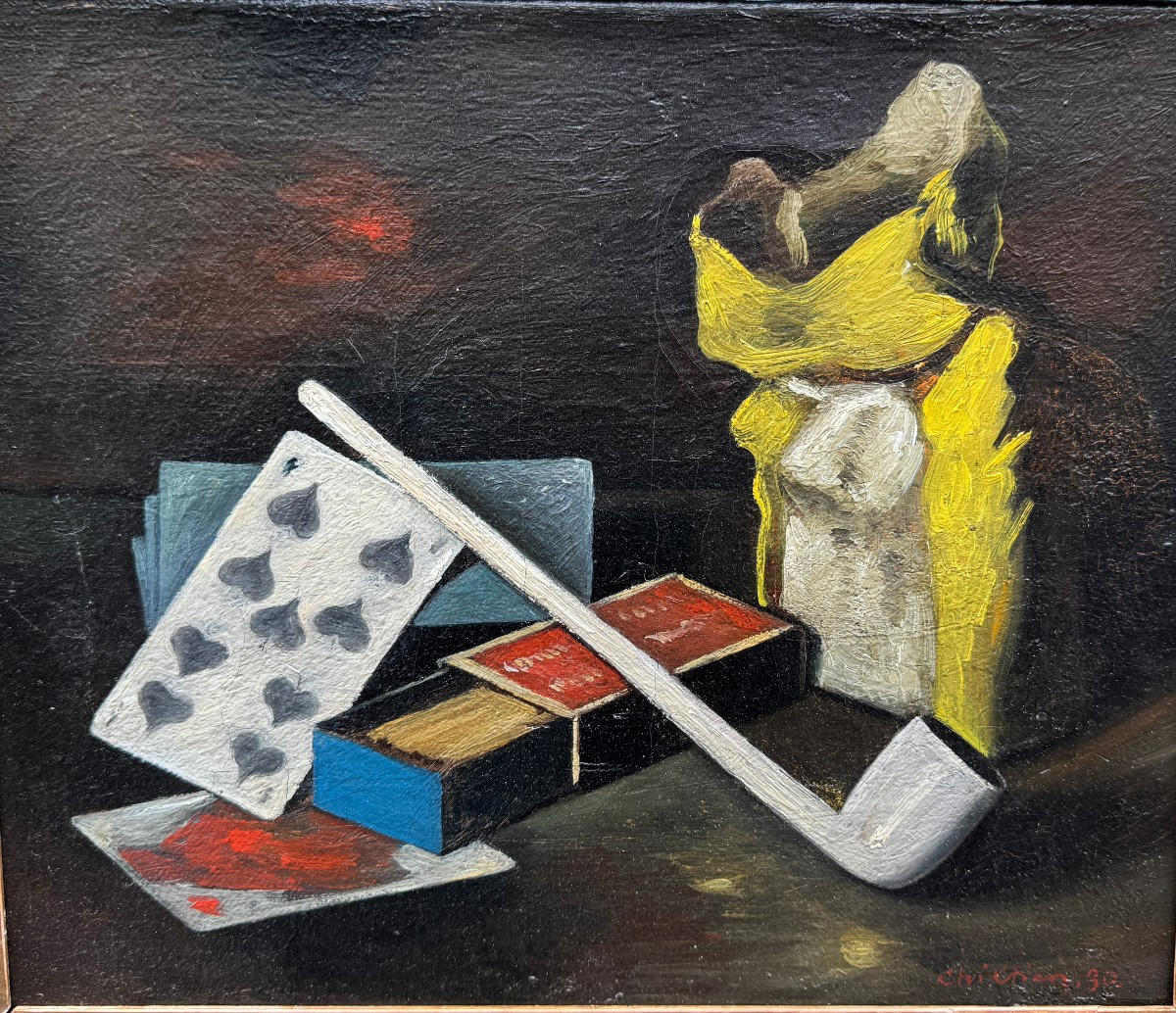 Gregorio SCILTIAN (1900-1985) Nature morte à la pipe et au paquet de tabac 1930 Russe