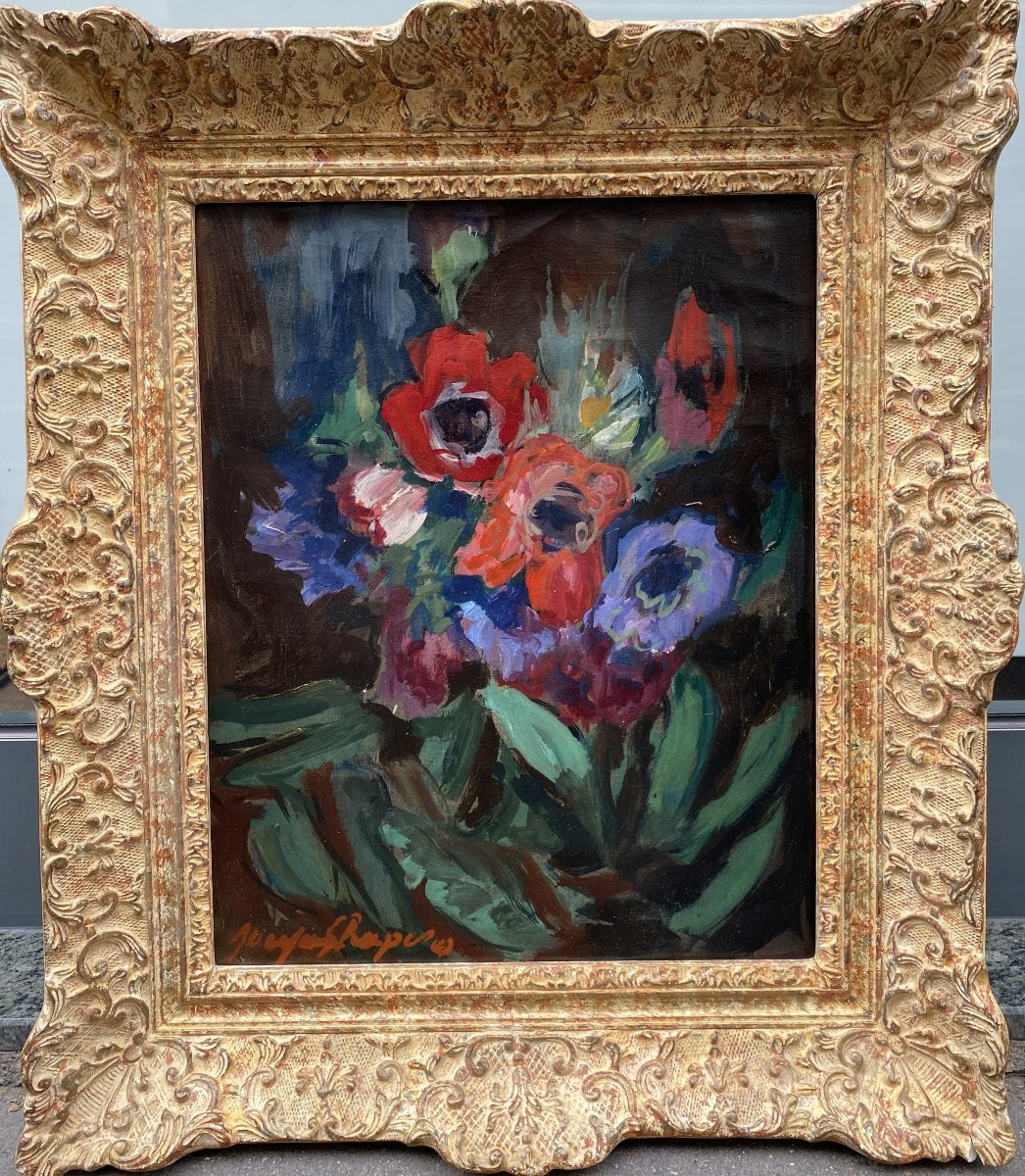 Jacques Chapiro (dunebourg 1897 - Paris 1972) Russia Bouquet Of Anemones-photo-2