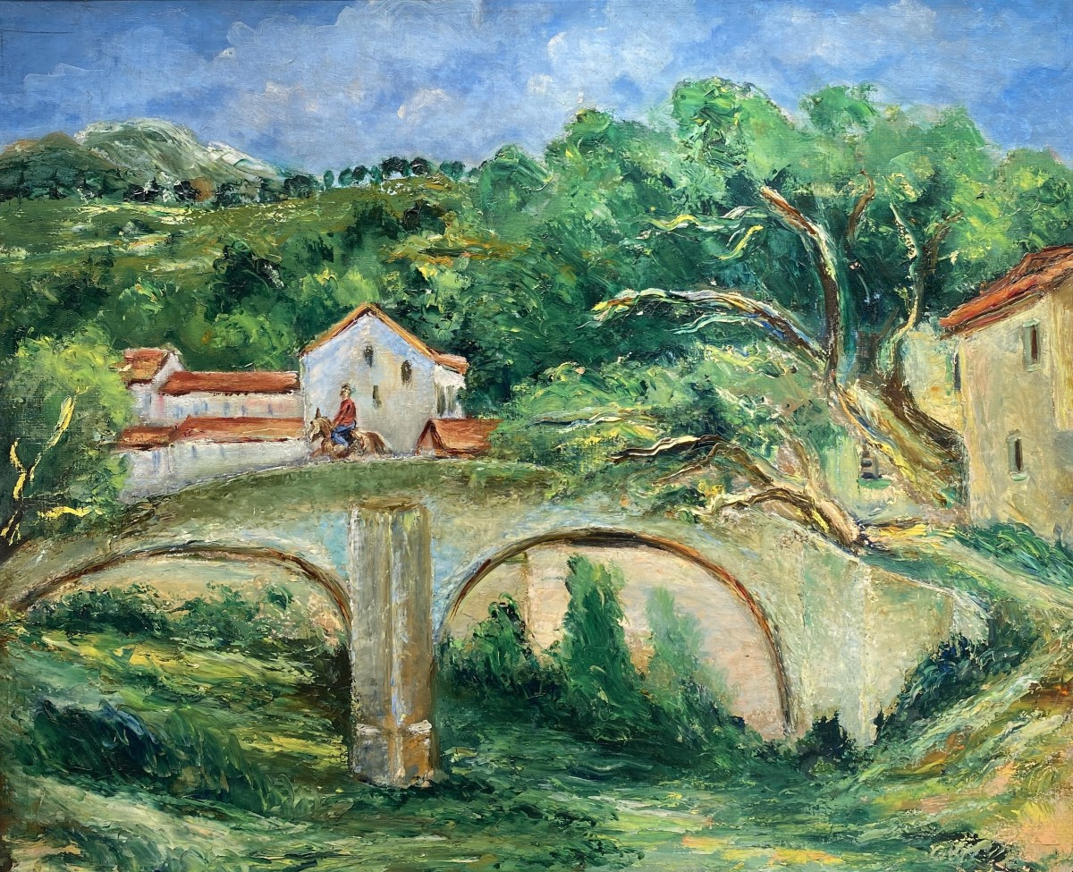 Isaac Païles (1895 Kiev - 1978 Paris) Ukraine Landscape With Bridge And Red Roofs In Corsica