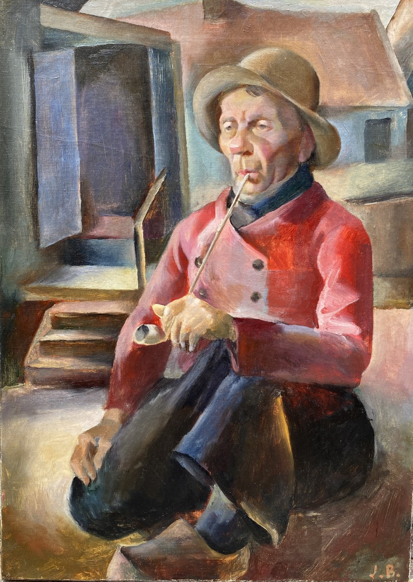 John Barber ( Galatia Township 1898 - 1965) United States Man With Pipe