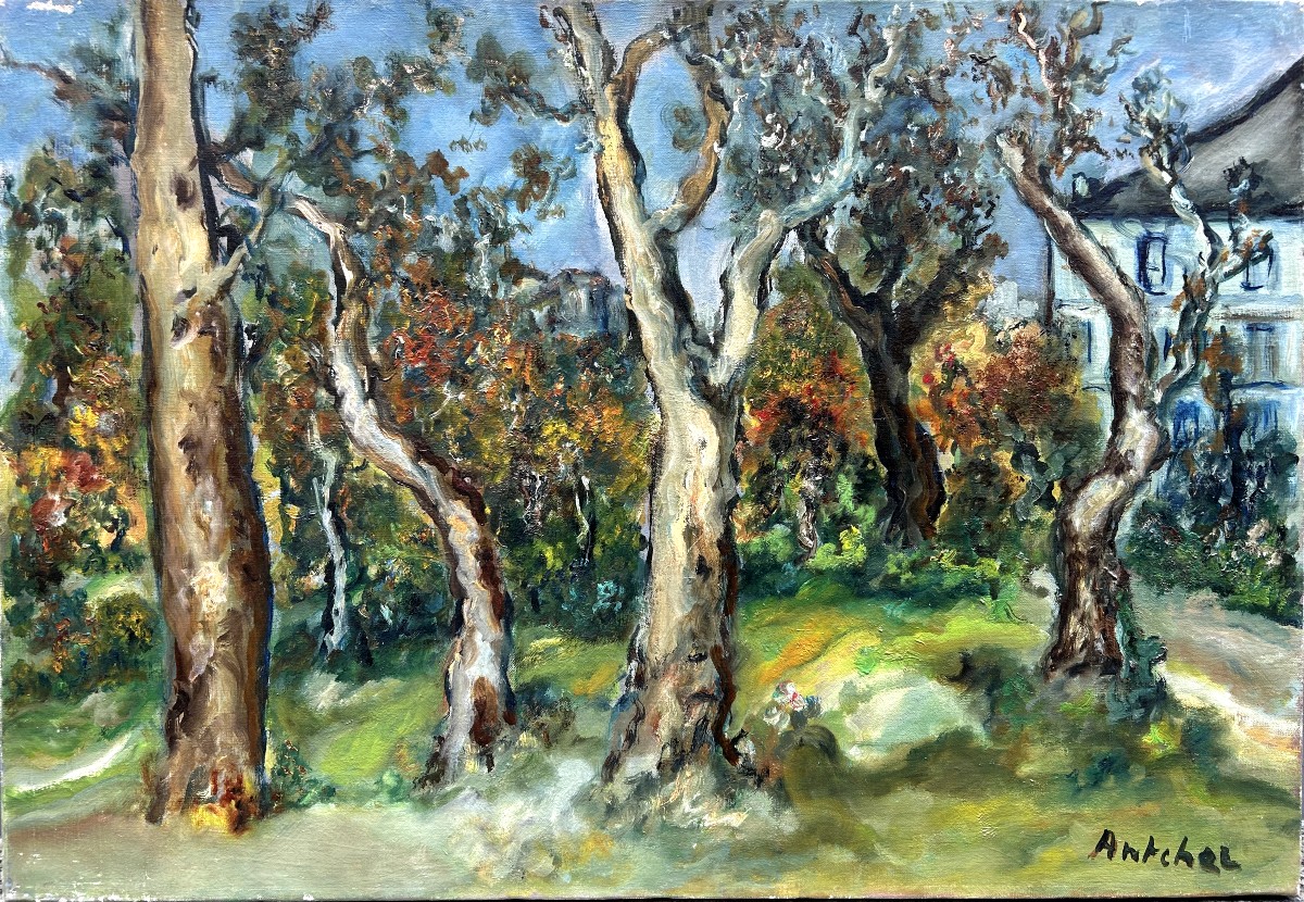 Isaac Antcher Moldavian Painter Trees Near The Estate Oil On Canvas