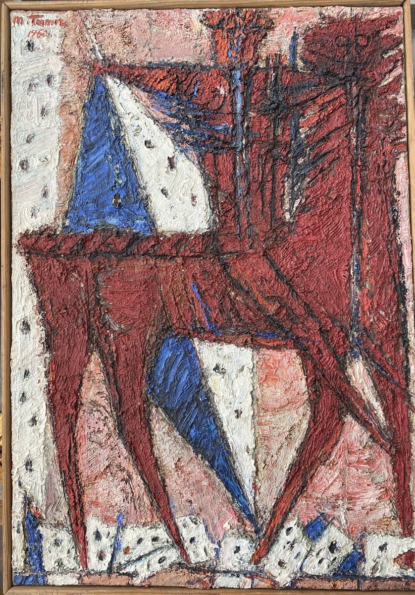 Moshe Tamir (1924 Odessa - 2004 Tel-aviv) Ukraine Abstract Equestrian Scene-photo-3