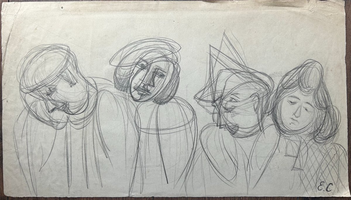 Esther Carp (skierniewice 1897 - Créteil 1970) Human Frieze Pencil On Paper