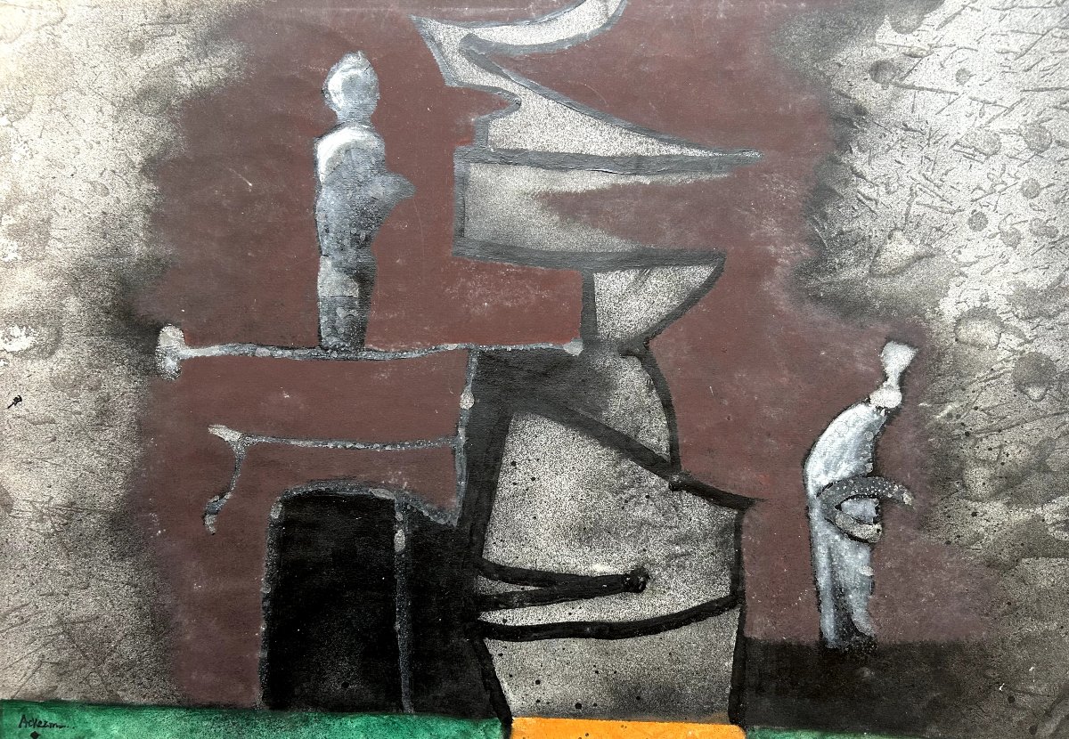 Paul Ackerman (jassy 1908 - Paris 1981) Set Of 3 Works On Paper Romanian Painter-photo-1