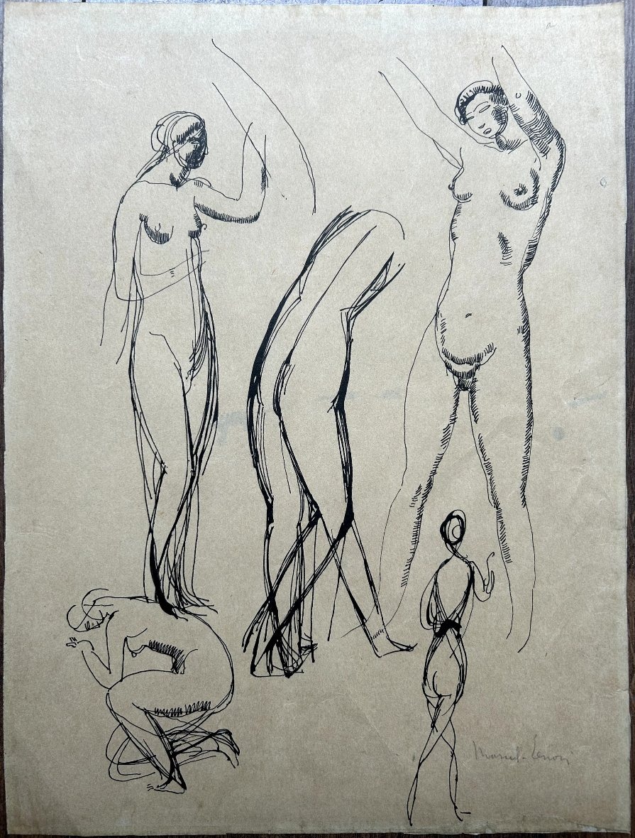Jules Oury Dit Marcel-lenoir (montauban 1872 - Montricoux 1931) Studies, Female Nude Ink