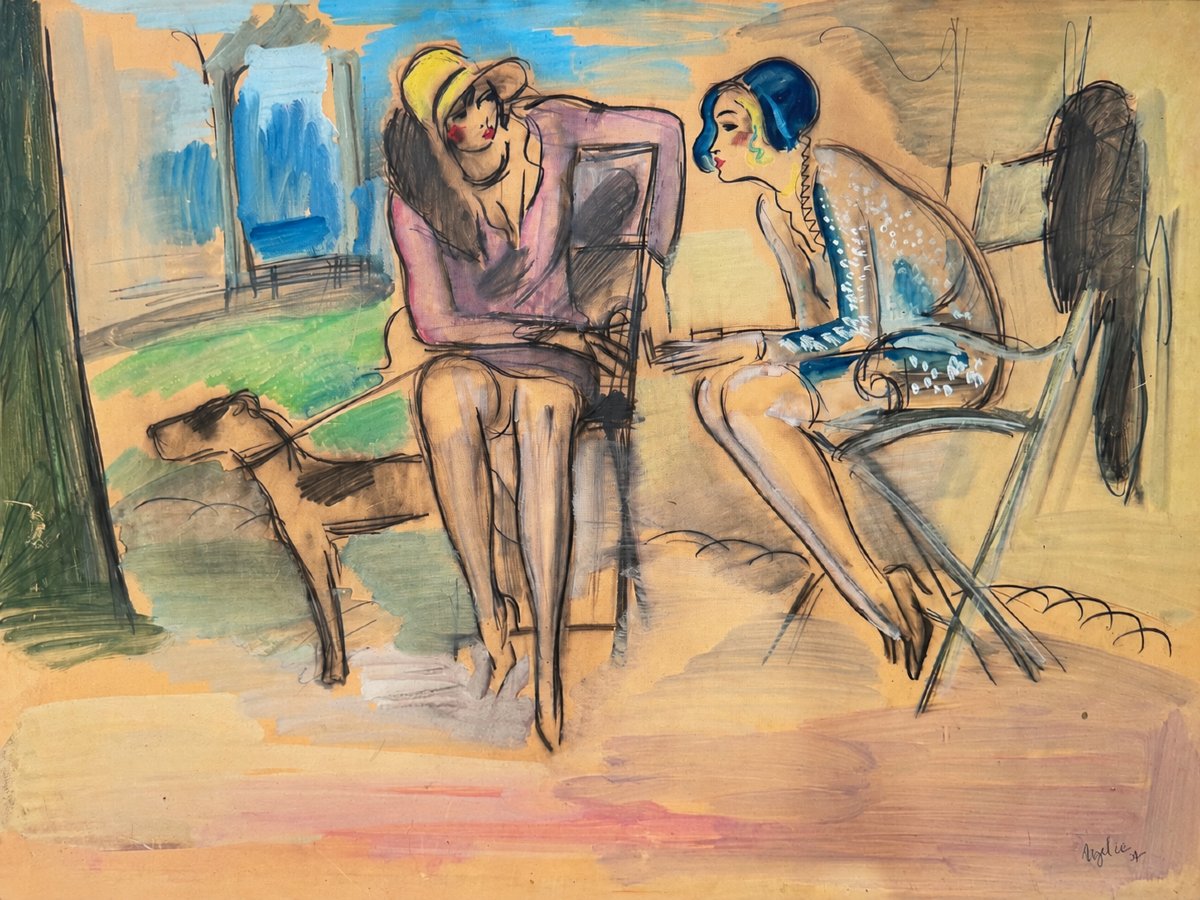 Milivoj Uzelac (mostar 1897 – Cotignac 1977) Bosnia And Herzegovina Two Women In Conversation 