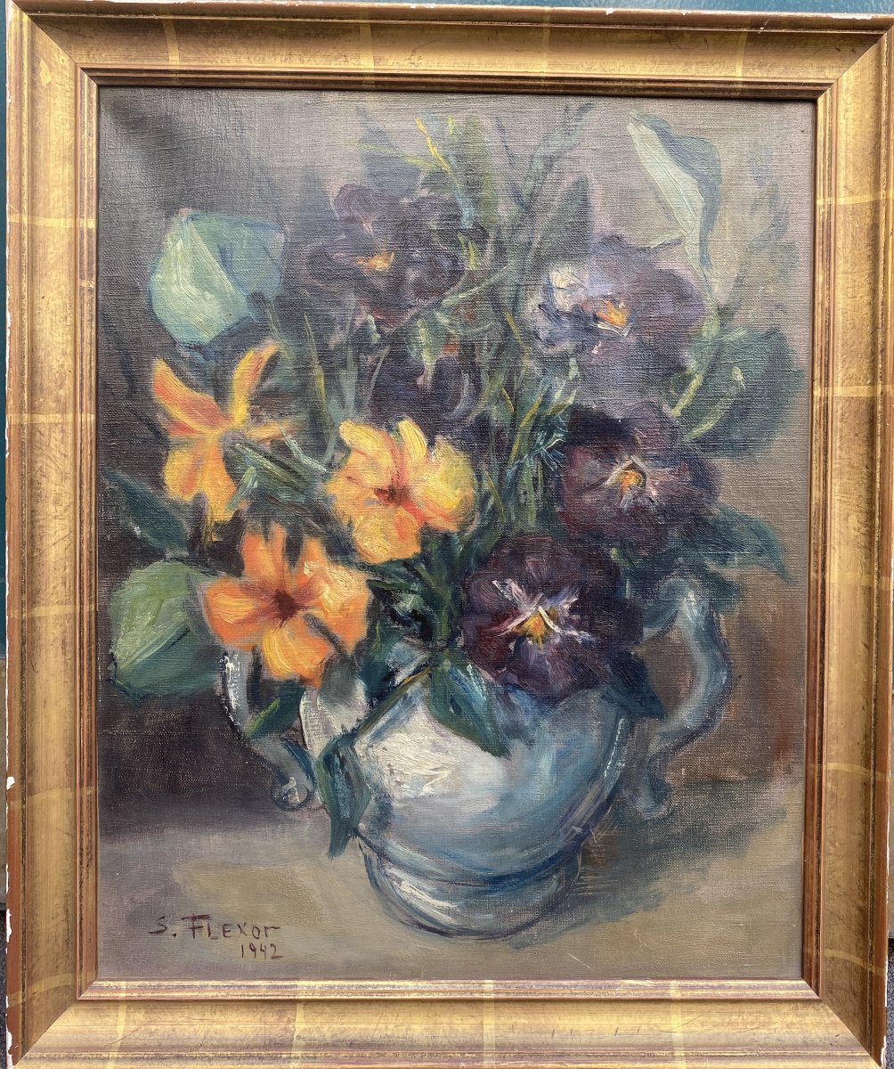 Samson Flexor (1907 Soroca – 1971 São Paulo) Brazil Bouquet Of Flowers -photo-2