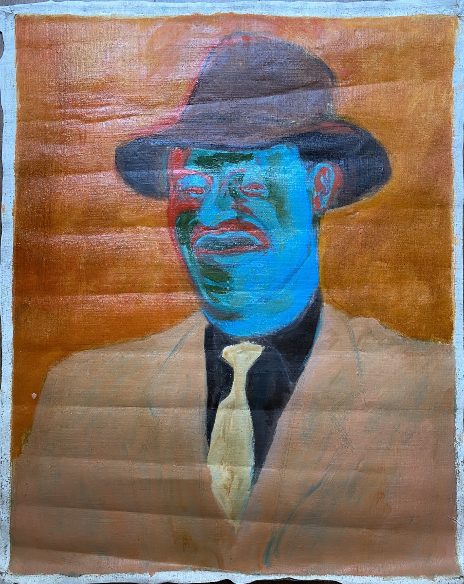 École française XXème siècle Portrait d'homme au chapeau 