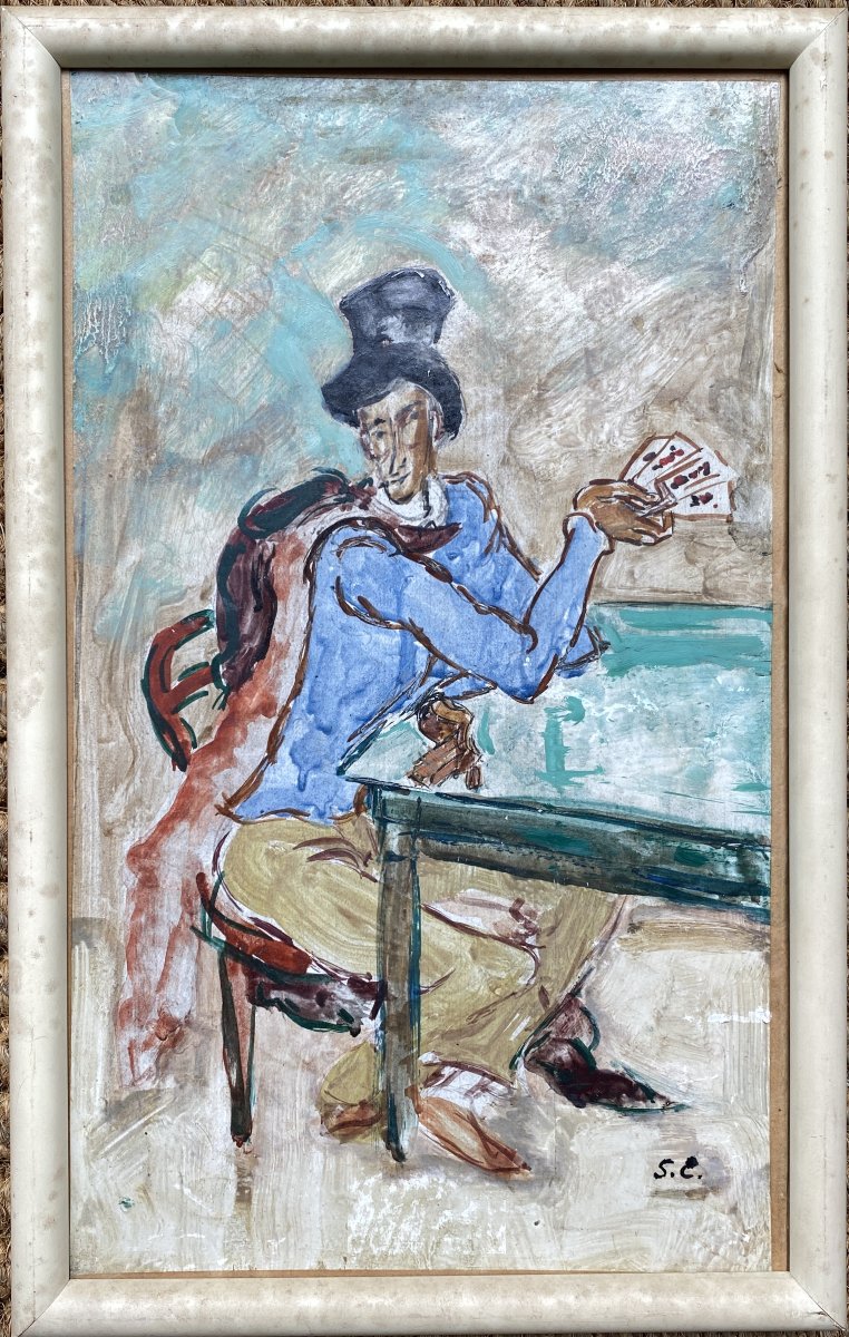 Stanislas Eleszkiewicz (Czutowe 1900 - Paris 1963) Le joueur de cartes -photo-2