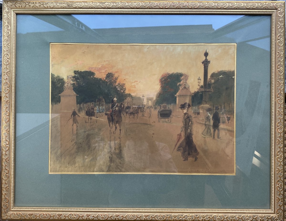 Georges Stein (paris 1864 – Geneva 1917) Avenue Des Champs-élysées As Seen From Place De La Concorde-photo-2