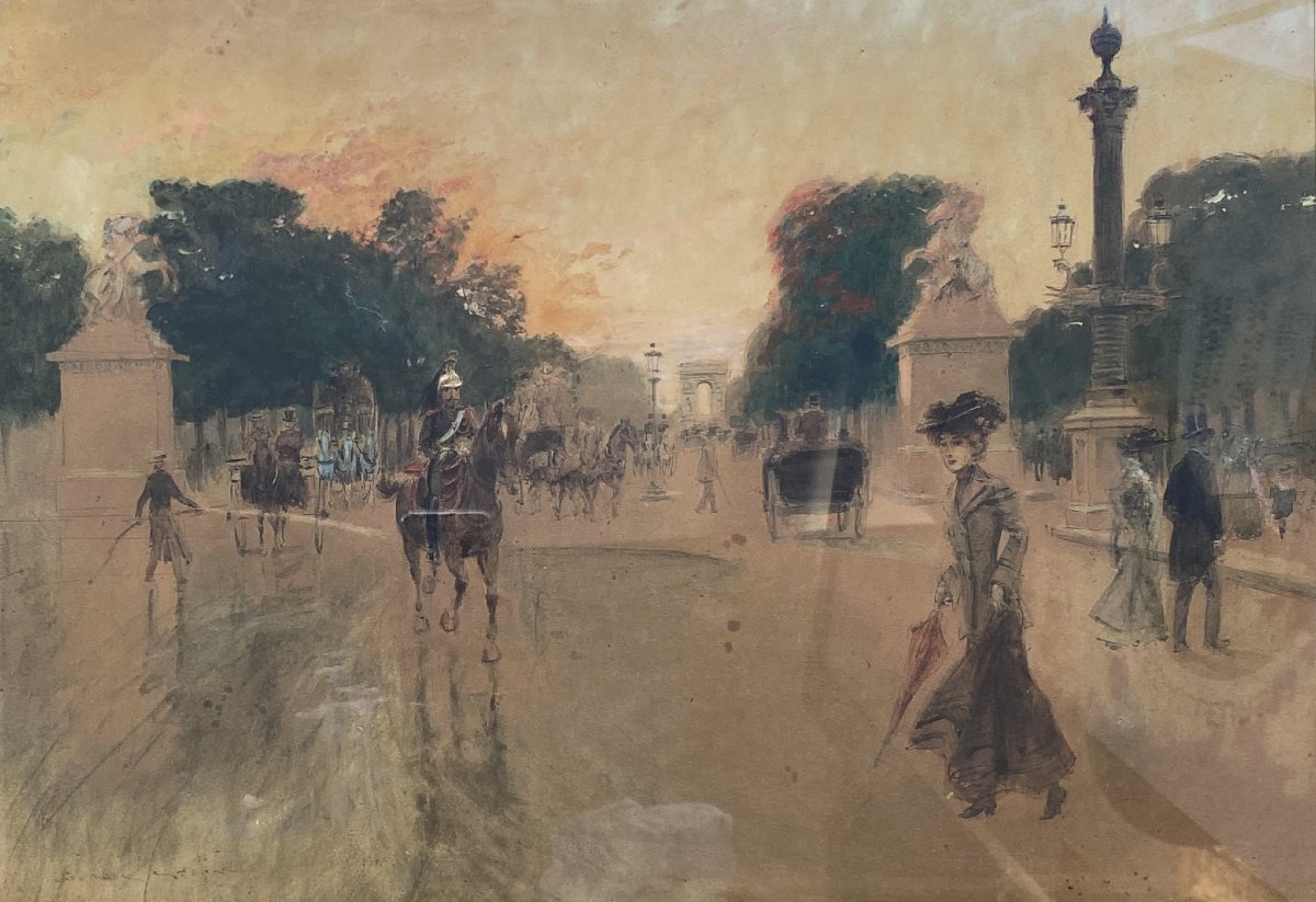 Georges Stein (paris 1864 – Geneva 1917) Avenue Des Champs-élysées As Seen From Place De La Concorde