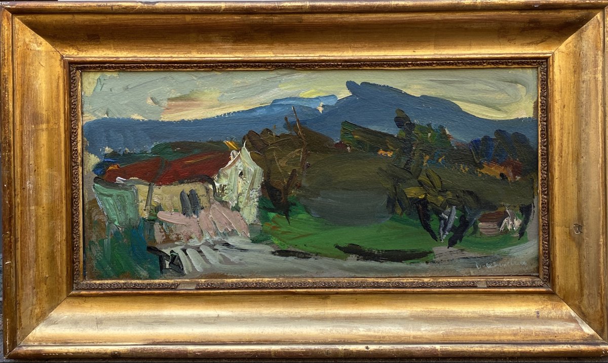 Vasyl Khmeluk (berezivka, 1903 – Paris, 1986) Ukraine Landscape With A House With A Red Roof -photo-2