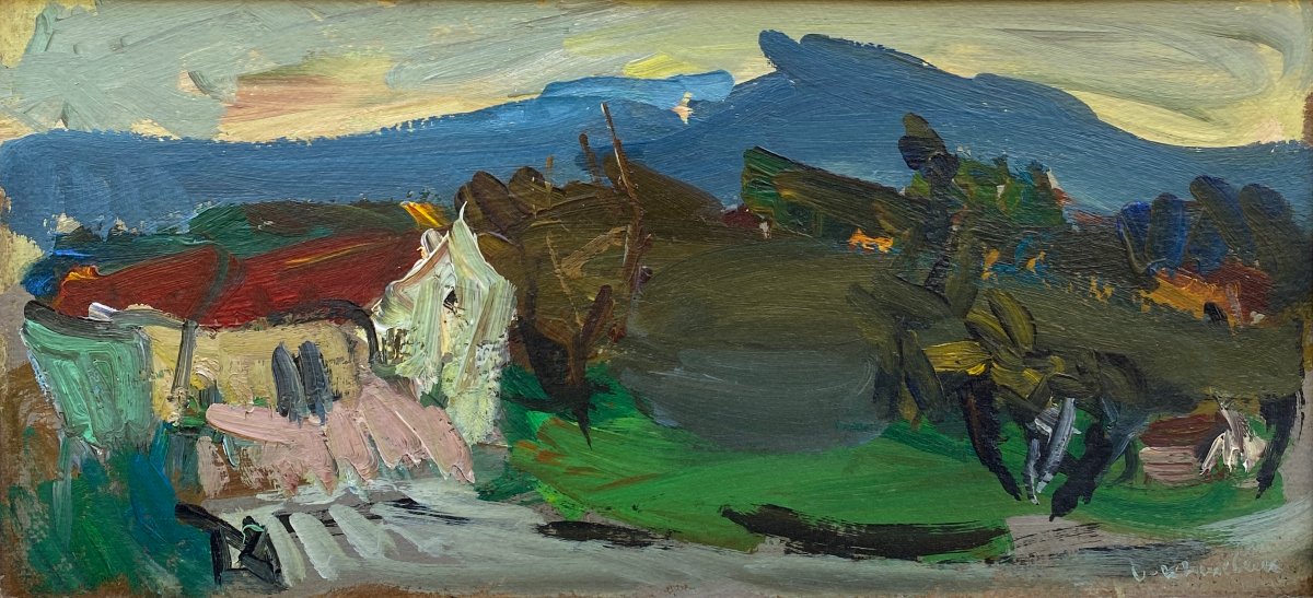 Vasyl Khmeluk (berezivka, 1903 – Paris, 1986) Ukraine Landscape With A House With A Red Roof 