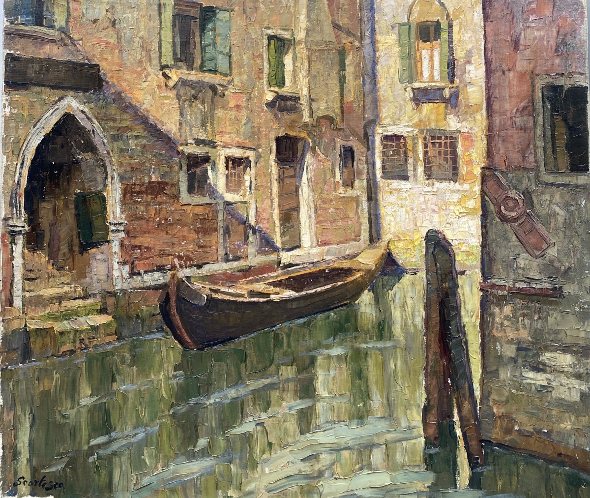 Paul Scortesco (1895 Iași - 1976 Paris) Roumanie Gondole sur les bords de Venise 