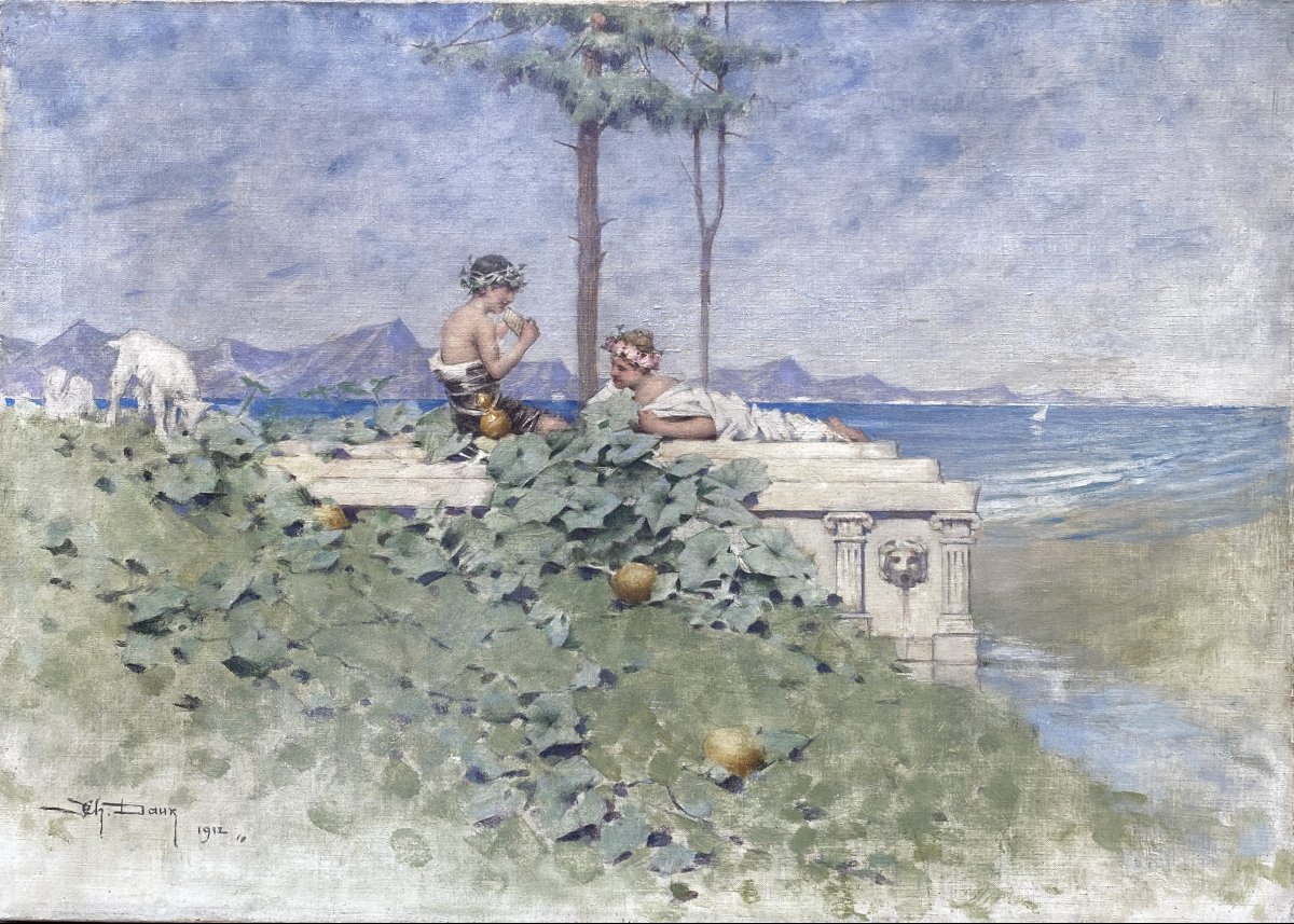 Charles Edmond Daux (Reims 1850 - Reims 1928) Idylle au bord de la mer