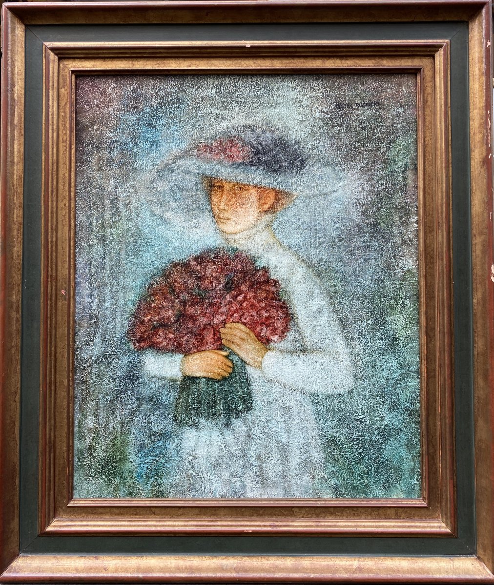 Marek Rudnicki (1927 - Paris 2004) Pologne Portrait d'une femme aux roses -photo-2
