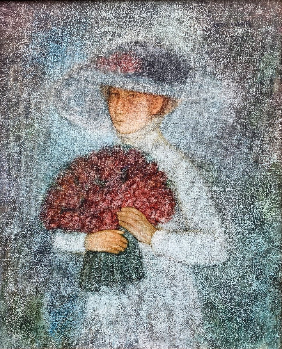 Marek Rudnicki (1927 - Paris 2004) Pologne Portrait d'une femme aux roses 