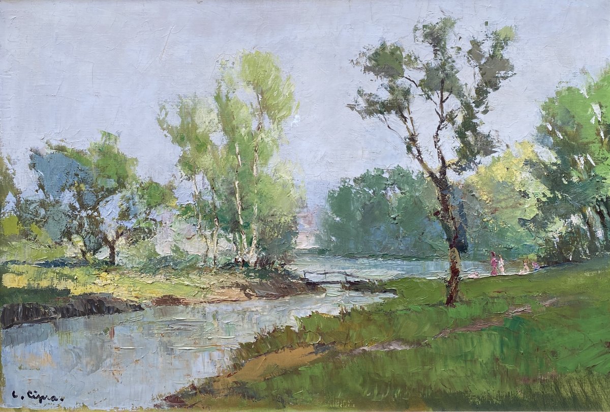 Jean Camille Cipra (pilsen 1892 – Paris 1952) Czech Republic Figures By The River 