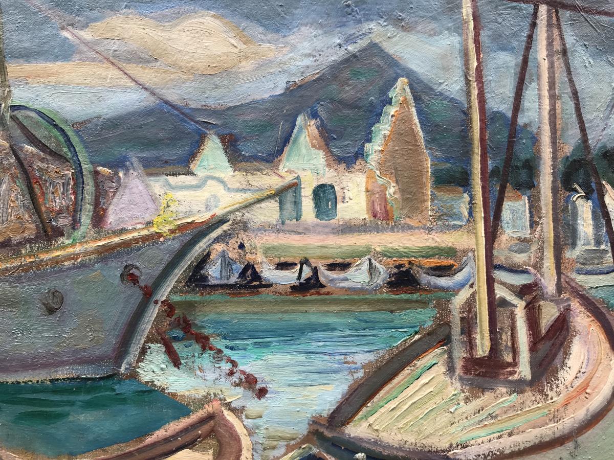 Nicolas Issaiev Николай Исаев Port De La Côte d'Azur, Huile Sur Toile, 46 X 55 Cm, -photo-2