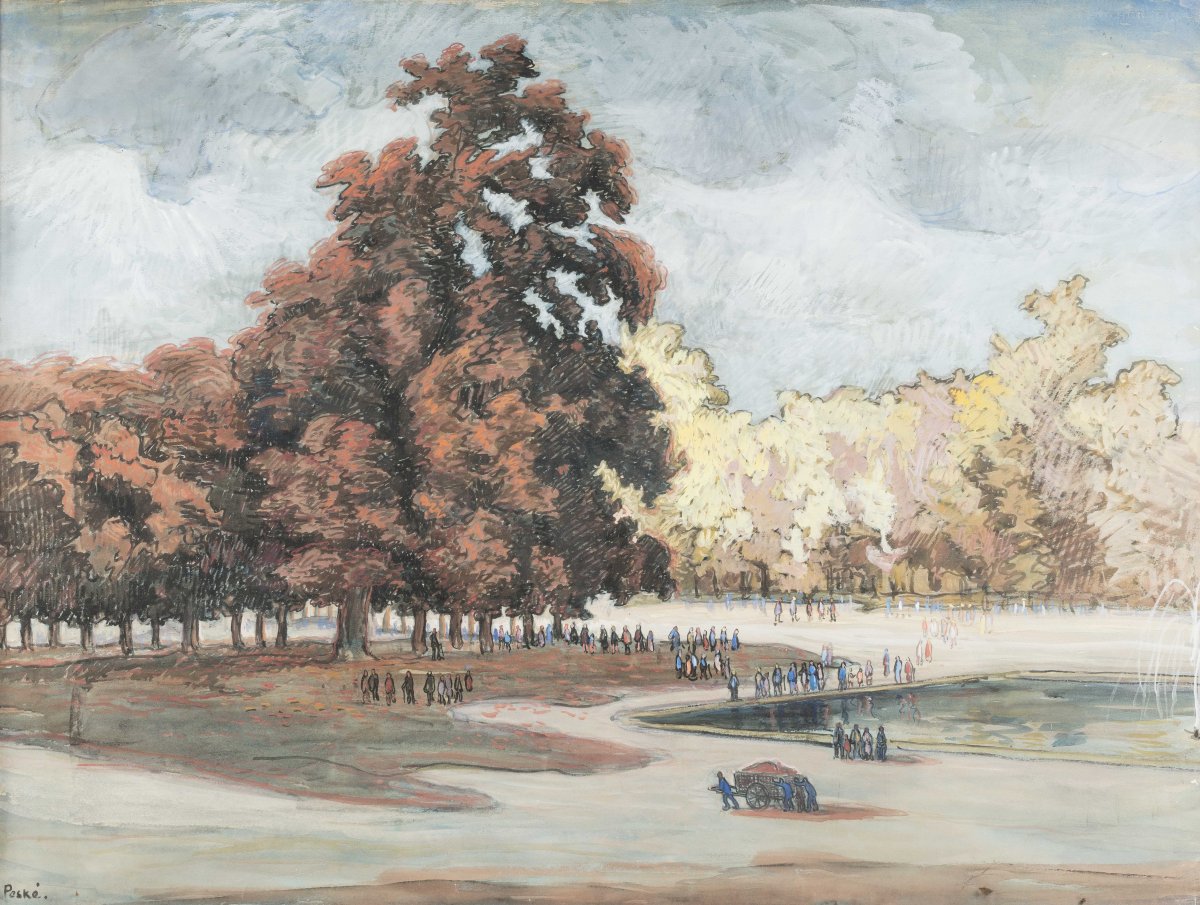 Jean Peske (golta 1870 - Le Mans 1949) The Park  Mixed Media  On Paper-photo-2