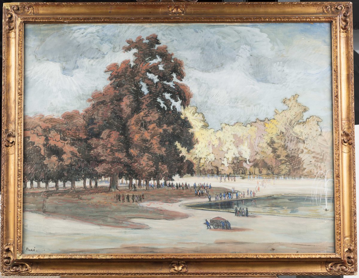 Jean Peske (golta 1870 - Le Mans 1949) The Park  Mixed Media  On Paper