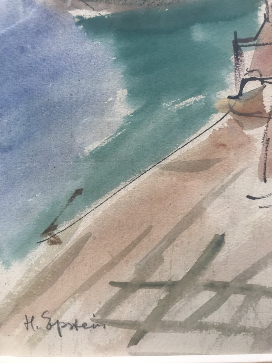 Henri Epstein Port Animé En Bretagne Aquarelle Sur Papier -photo-1