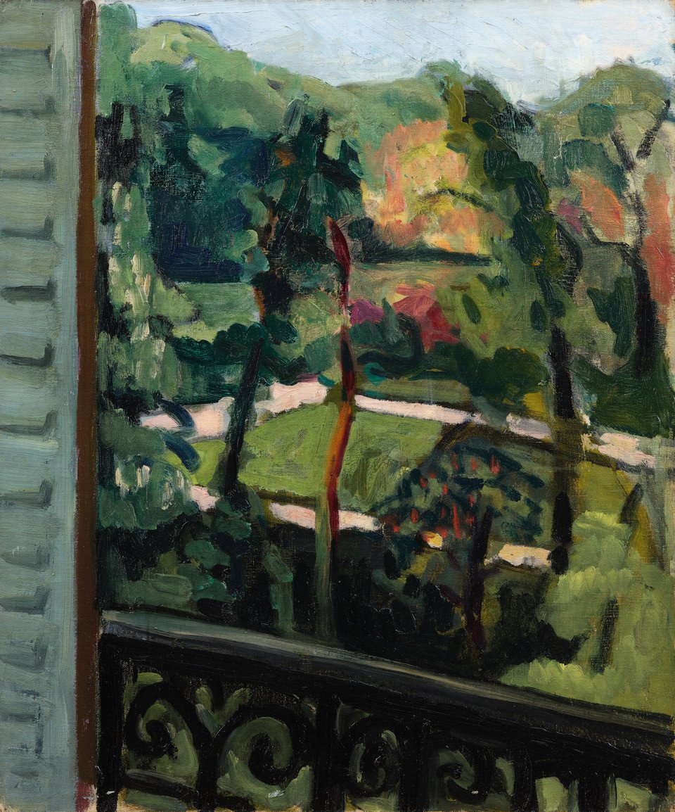 André Favory Vue d'Un Jardin Depuis Le Balcon Huile Sur Toile