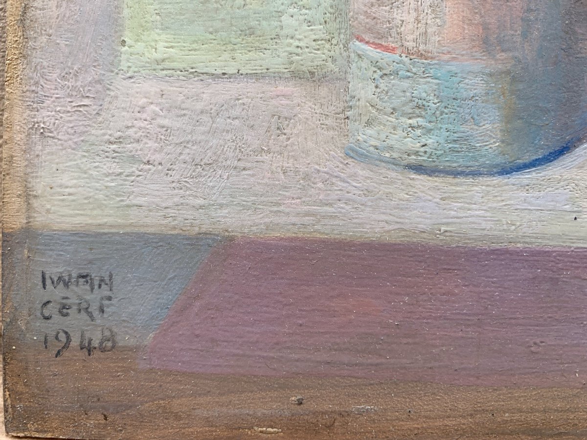 Iwan Cerf  (1883, Verviers– 1963, Paris) Nature Morte Au Verre à La Cuillère 1948-photo-3